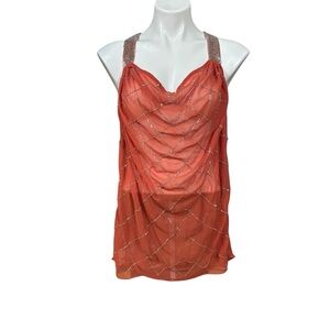 Y2K orange beaded buckle sheer top size small